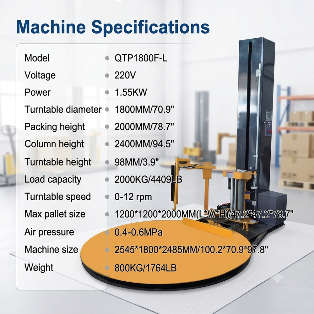 Macchina avvolgitrice per pallet completamente automatica con telecomando, con funzione di taglio automatico della pellicola