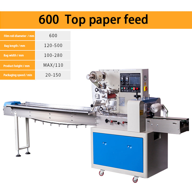 Máquina automática de envasado por flujo para pan, galletas y productos de panadería