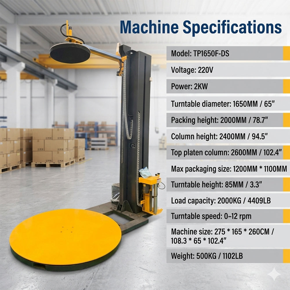 TP1650F-DS Electric Top Platen Side Film Frame Pallet Stretch Wrapping Machine, Stretch Film Wrapper Packing Machine