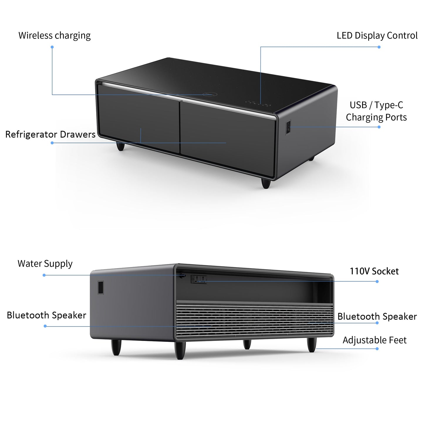 Modern Smart Coffee Table with Built - in Fridge Touch Control Panel