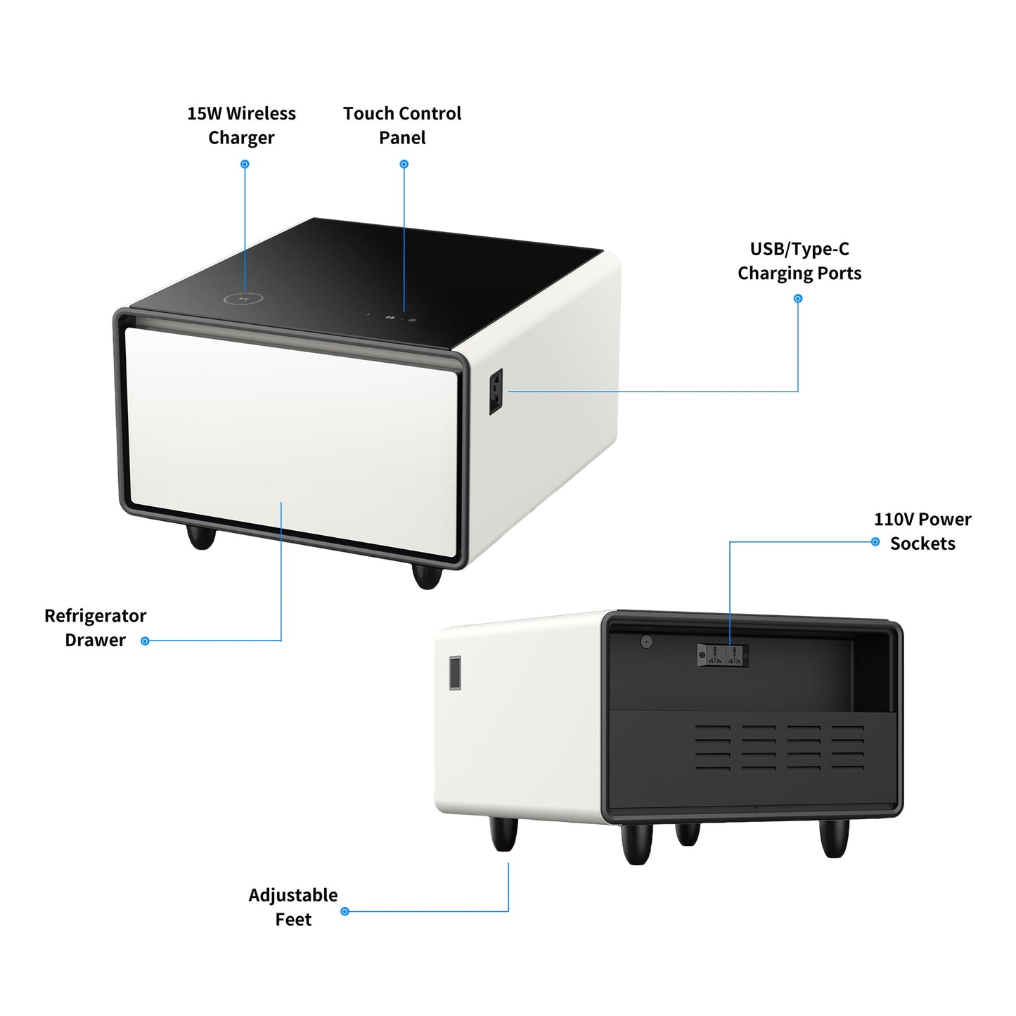 Modern Smart Side Table with Built - in Fridge Temperature Control White