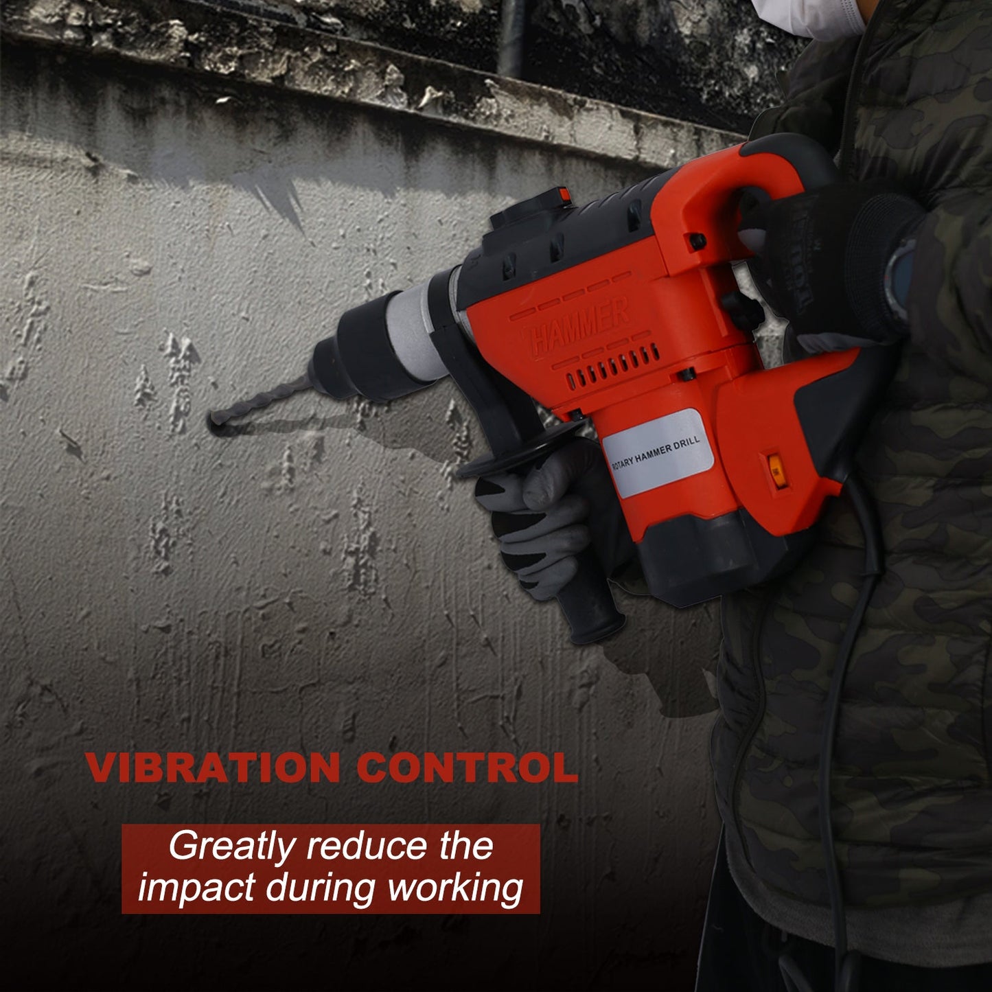 Rotary Hammer 1100W(Red + Black) 1 - 1/2" SDS Plus Rotary Hammer Drill 3 Functions