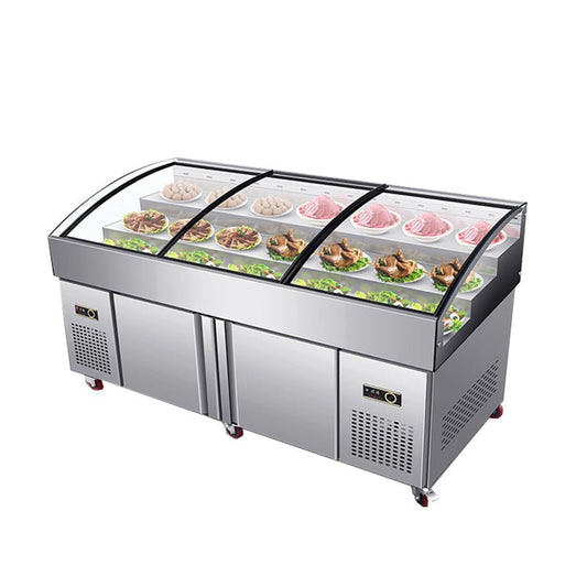 Three-level ladder type freezer stainless steel material with glass sliding door type upper refrigeration and lower freezing