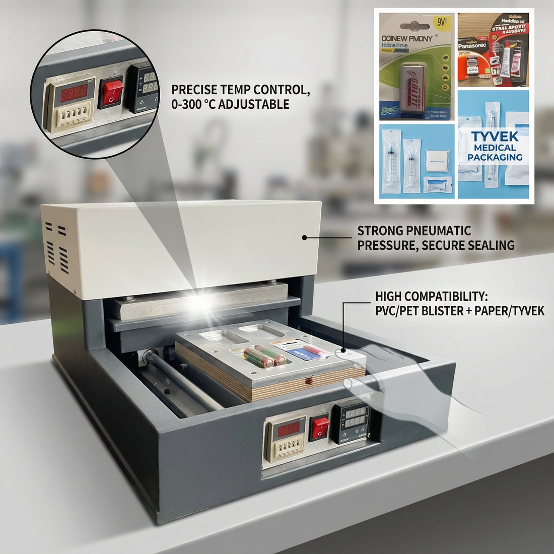 Desktop pneumatic blister sealing machine sealing Tyvek medical packaging