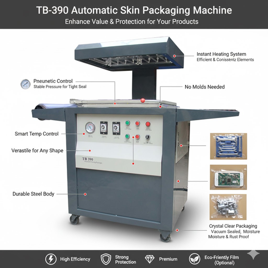 Control panel and heating area of the SP-390 skin packaging equipment