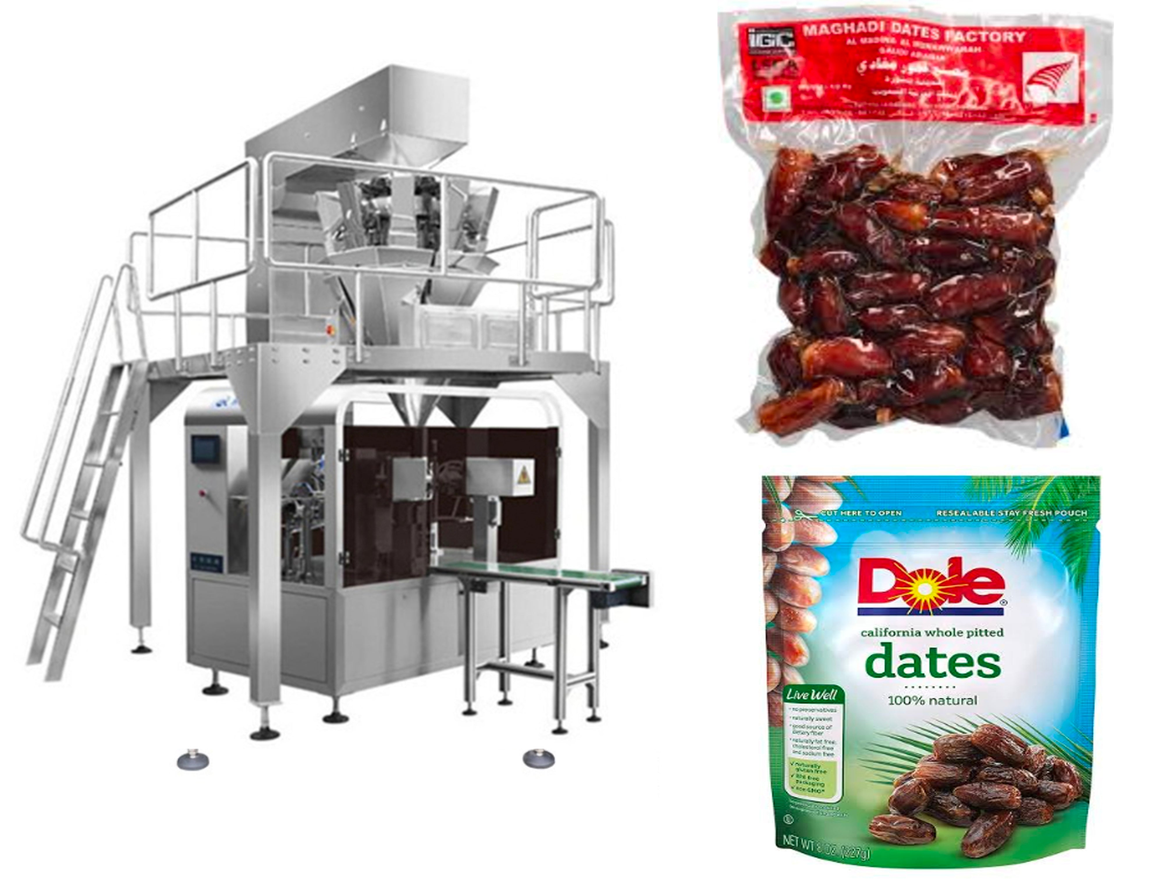 How to pack the dates into the bag automatically by our automatic pouc ...