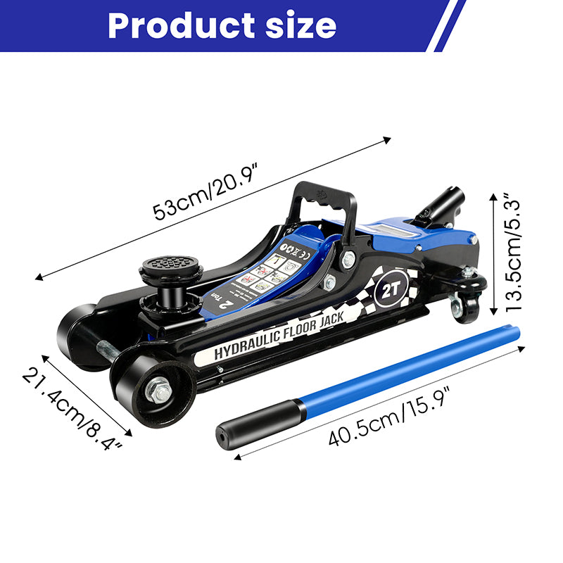 2Ton/4400lbs Low Profile Hydraulic Floor Jack, Lifting range 85mm/3.35"-360mm/14.17"