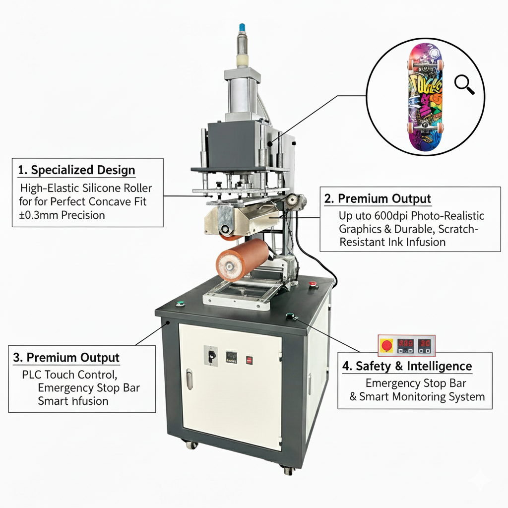 HT-RB-300 Semi-automatic roller heat transfer printing machine for skateboards, skateboard heat transfer machine