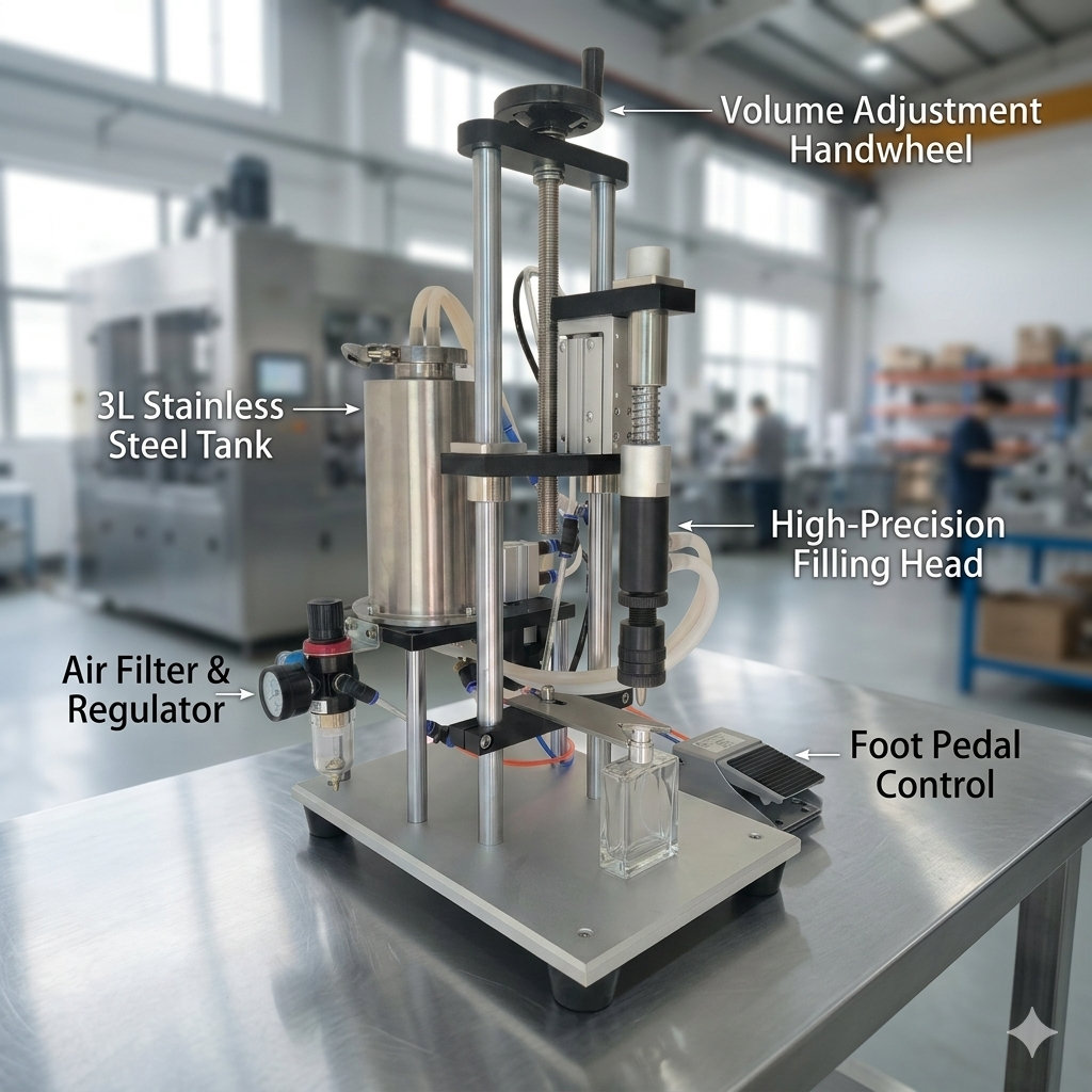PL-88 semi automatic pneumatic perfume bottle filling machine, perfume bottle filler