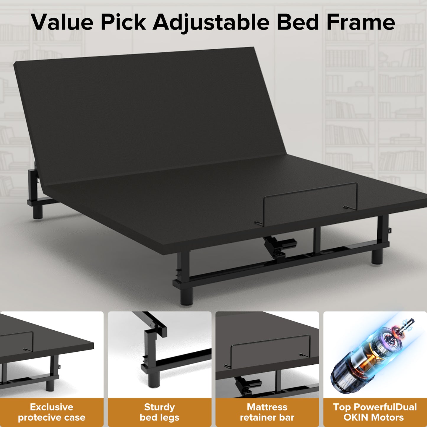 Adjustable Bed Base Frame Head and Foot Incline Quiet Motor King Size Zero Gravity, 4 Ports USB, Under-Bed Nightlight