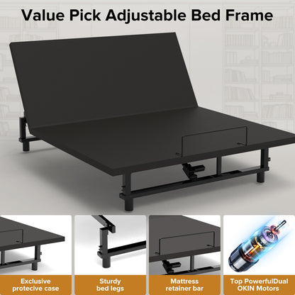 Adjustable Bed Base Frame Queen Bed Frame with Head and Foot Incline Wireless Remote 4 Ports USB, Under-Bed Nightlights, Zero Gravity Quiet Motor Black Queen