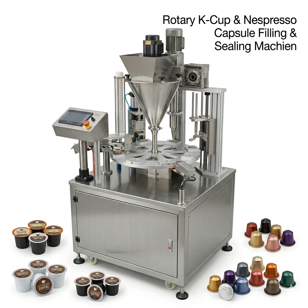 K cup filling machine, Automatic Nespresso/Keurig coffee filling sealing machine, yogurt cup packing machine, hummus filling and sealing machine