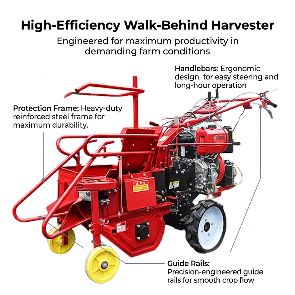 Agricultural Small Handpushed Diesel Corn Harvester Multifunctional Singlerow Straw Crushing and Peeling Harvester