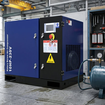 10HP Rotary Screw Air Compressor, 34CFM, 125PSI, 208-230V 3PHASE 60HZ, Fixed Speed Compressor, Industrial-Grade, Heavy Duty Air Compressed System
