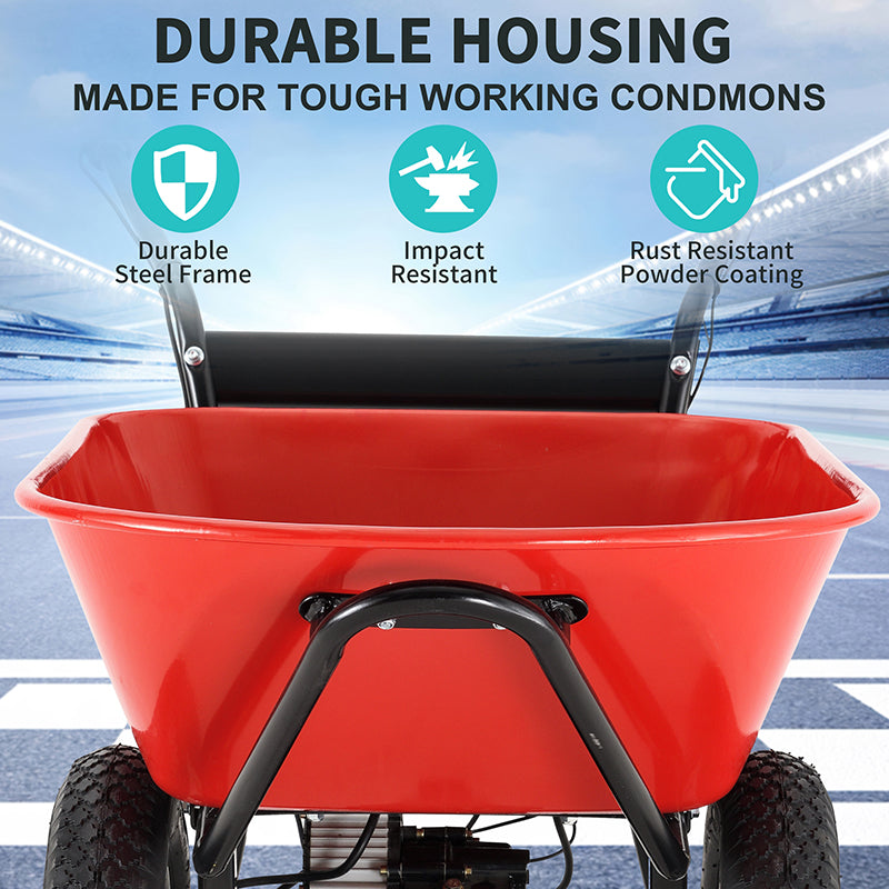 Wheelbarrow Utility Cart Electric Powered 24V DC 180W AGM Battery 330lbs Max Capacity Barrel Dump Material Debris Hauler