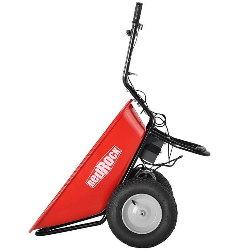 Wheelbarrow Utility Cart Electric Powered 24V DC 180W AGM Battery 330lbs Max Capacity Barrel Dump Material Debris Hauler