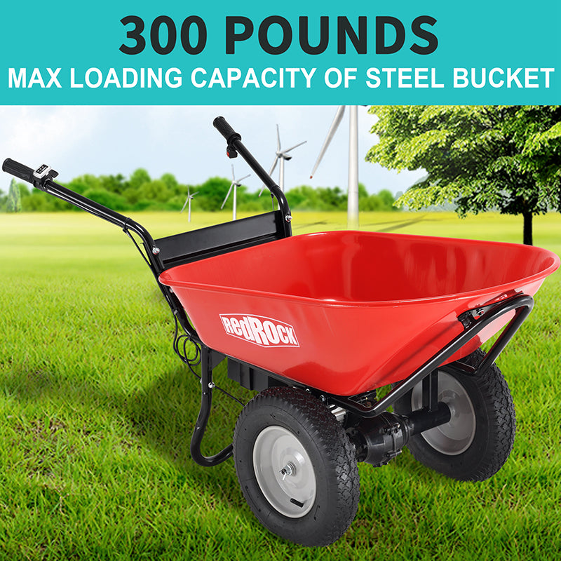 Wheelbarrow Utility Cart Electric Powered 24V DC 180W AGM Battery 330lbs Max Capacity Barrel Dump Material Debris Hauler