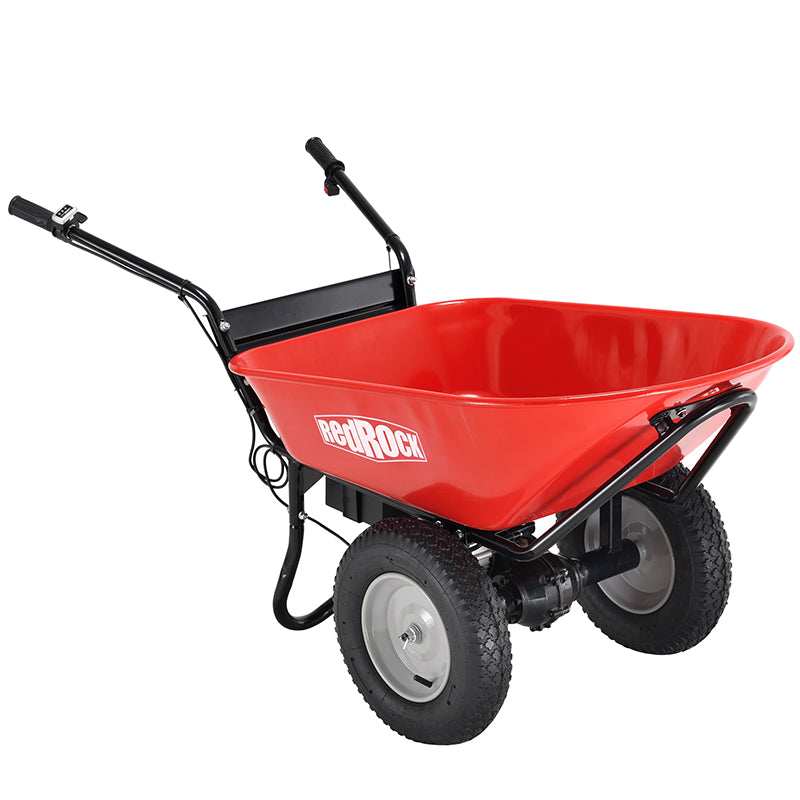 Wheelbarrow Utility Cart Electric Powered 24V DC 180W AGM Battery 330lbs Max Capacity Barrel Dump Material Debris Hauler