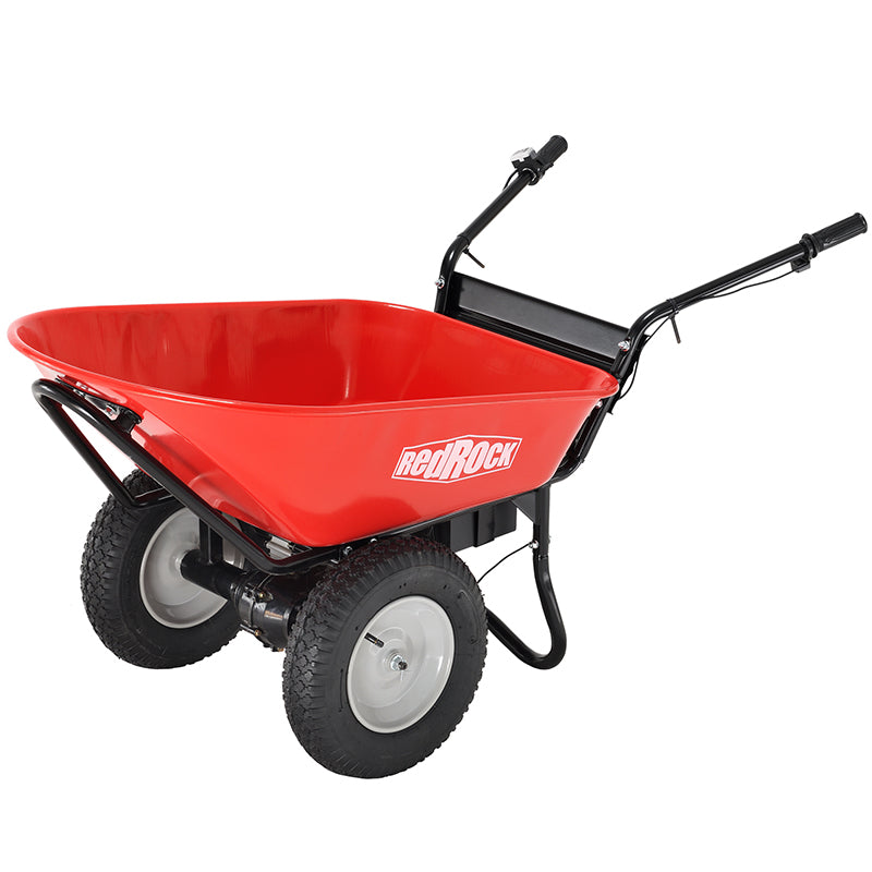 Wheelbarrow Utility Cart Electric Powered 24V DC 180W AGM Battery 330lbs Max Capacity Barrel Dump Material Debris Hauler