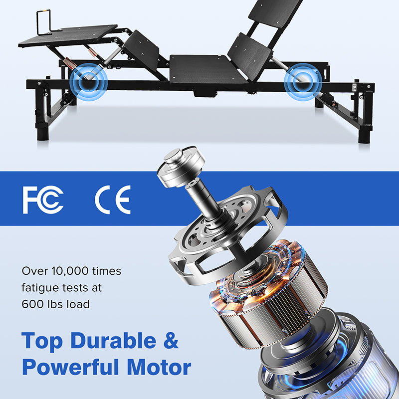 Adjustable Queen Bed Base Frame with Head and Foot Incline Wireless Remote Zero Gravity Quiet Motor