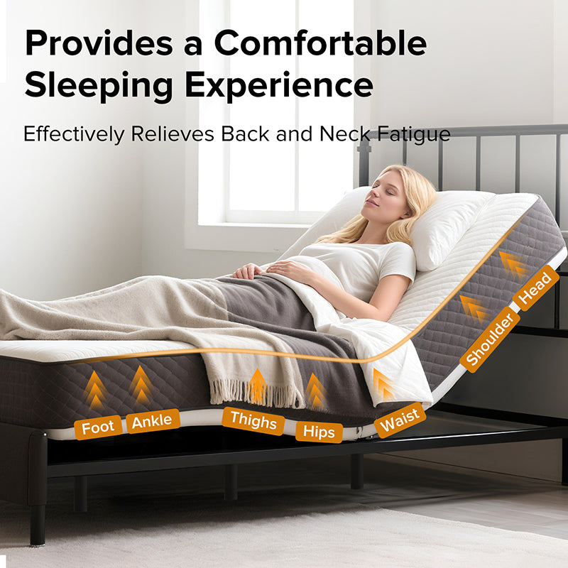 Adjustable Bed Frame with Massage Head & Foot Incline Queen Size Wireless Remote, two types of USB ports: Type-A and Type-C