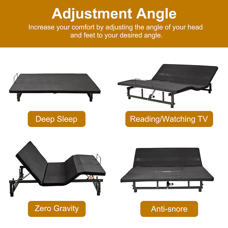 Adjustable Queen Bed Base Frame with Head and Foot Incline Wireless Remote 4 Ports USB