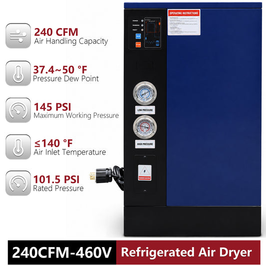 240CFM Refrigerated Air Dryer for 50HP-460V Rotary Air Compressors, 3PHASE 460V Refrigerated Air Dryer, Compressed Air Systems, Industrial Refrigerated Compressed Air Dryer