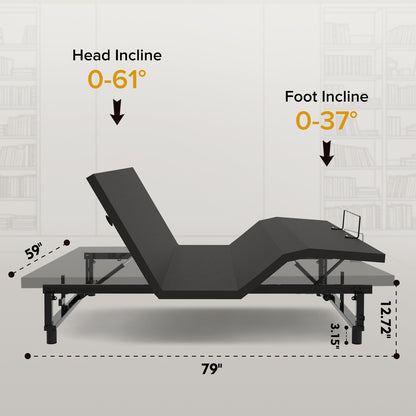 Adjustable Bed Base Frame Queen Bed Frame with Head and Foot Incline Wireless Remote 4 Ports USB, Under-Bed Nightlights, Zero Gravity Quiet Motor Black Queen