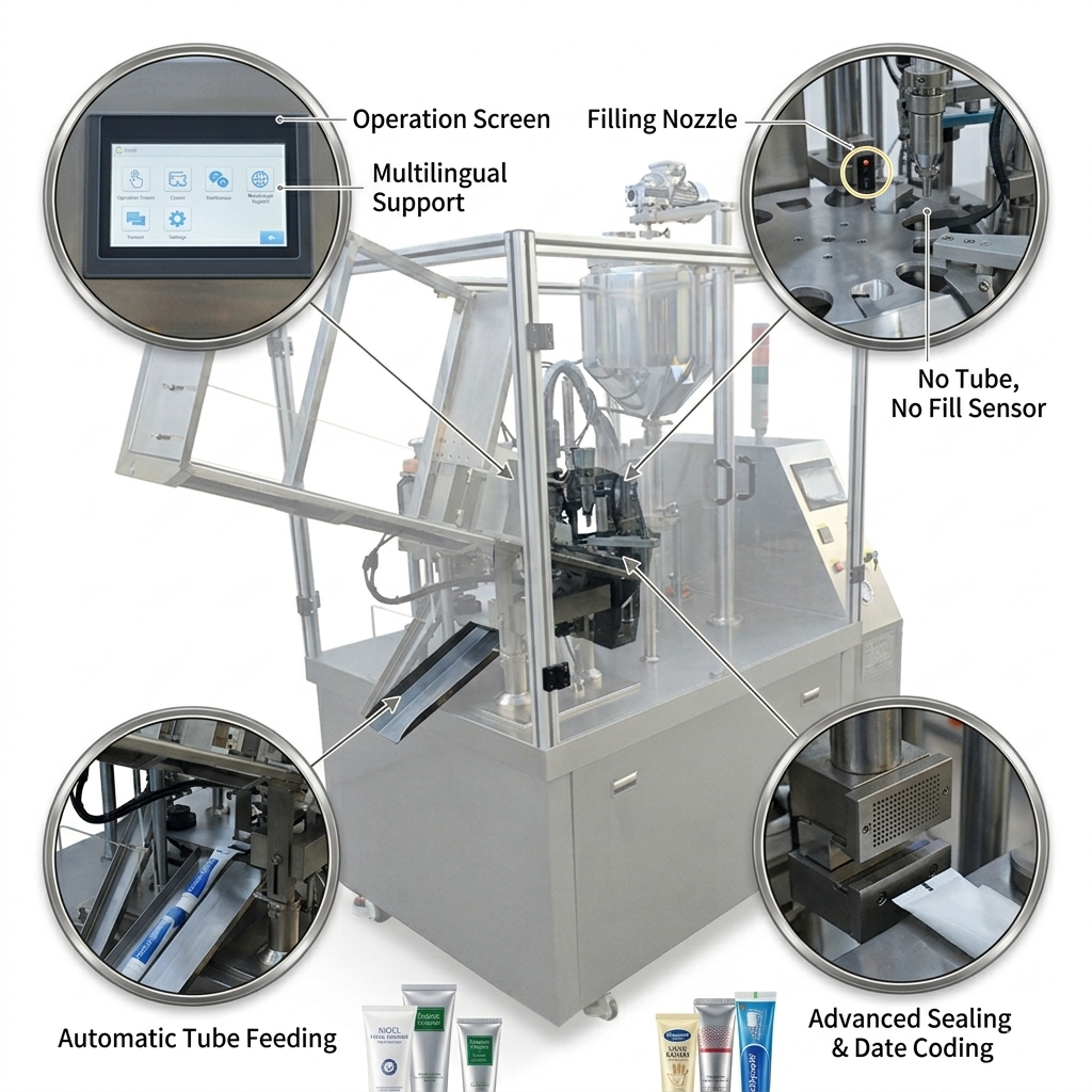 HZNF-60B automatic tube filling and sealing machine for toothpaste, facial cleanser, condensed milk, cosmetics