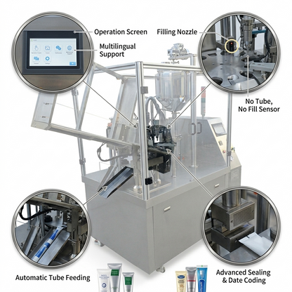 HZNF-60B automatic tube filling and sealing machine for toothpaste, facial cleanser, condensed milk, cosmetics