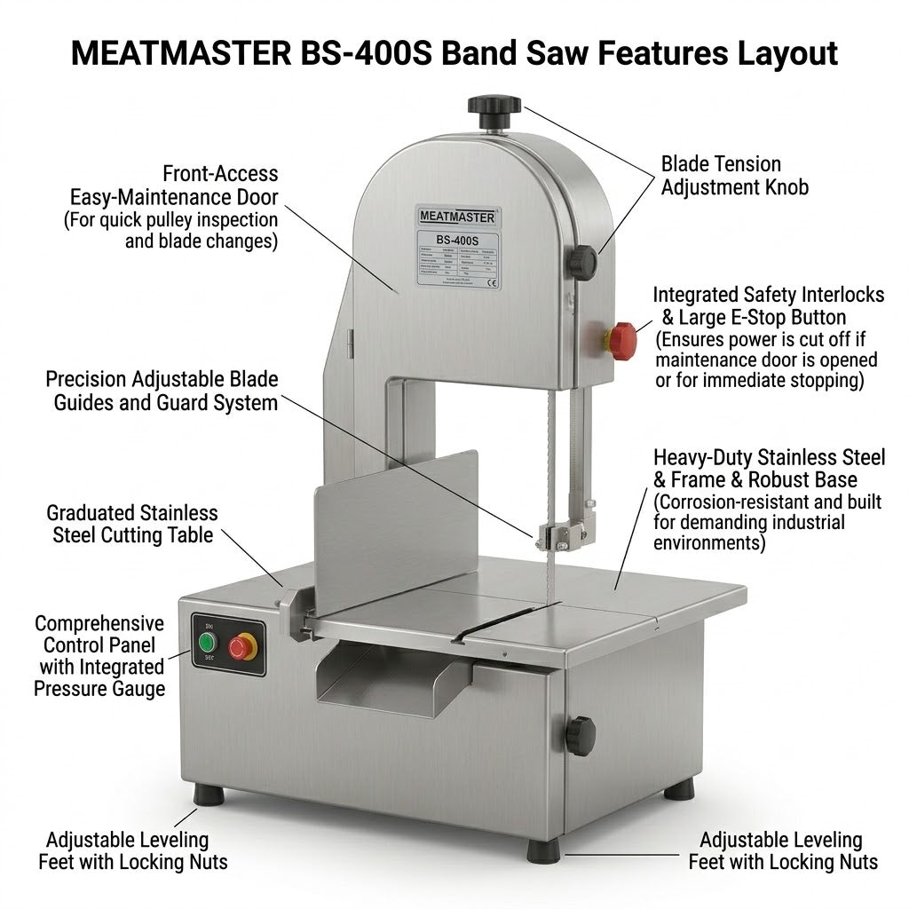 Máquina sierra de huesos de alta velocidad BSM-1400 para carne de res, cordero y cerdo, para procesamiento de alimentos (accionamiento eléctrico)