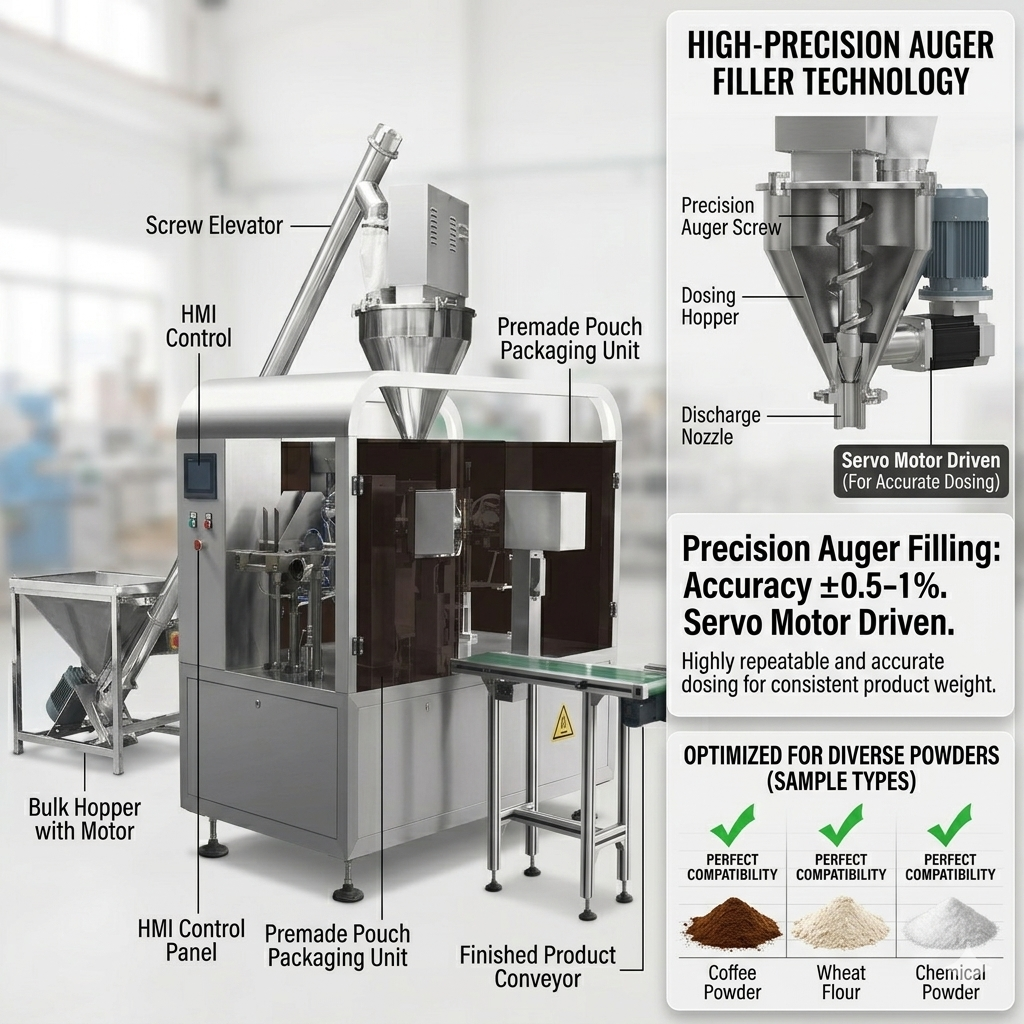 Automatic Powder Stand Up Pouch Filling and Sealing Machine for milk/coffee/spice , premade pouch packaging machine price