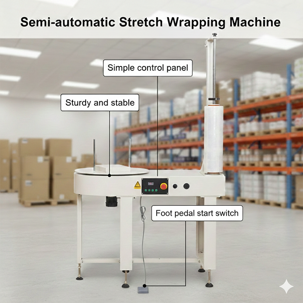 Semi-Automatic Stretch Film Wrapping Machine Carton Box Wrapping Table