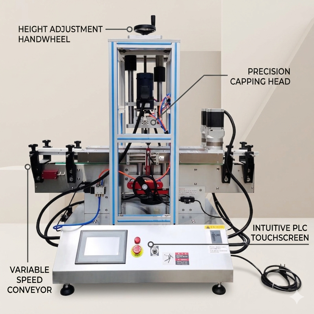 Automatic desktop capping machine for round bottles, plastic bottles, screw capping machine