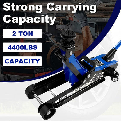 2Ton/4400lbs Low Profile Hydraulic Floor Jack, Lifting range 85mm/3.35" - 360mm/14.17"