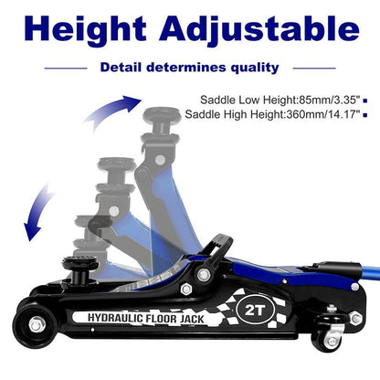 2Ton/4400lbs Low Profile Hydraulic Floor Jack, Lifting range 85mm/3.35" - 360mm/14.17"