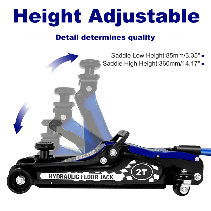 2Ton/4400lbs Low Profile Hydraulic Floor Jack, Lifting range 85mm/3.35"-360mm/14.17"