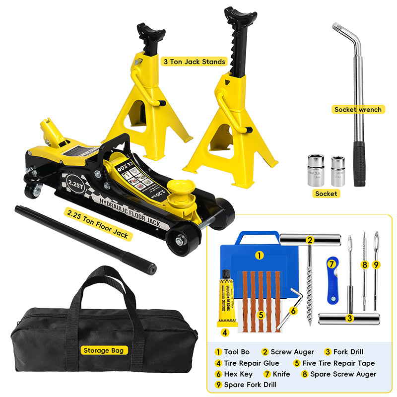 Lifting Range 3.35"-14.17",2.25Ton Hydraulic Floor Jack,3 Ton Jack Stands