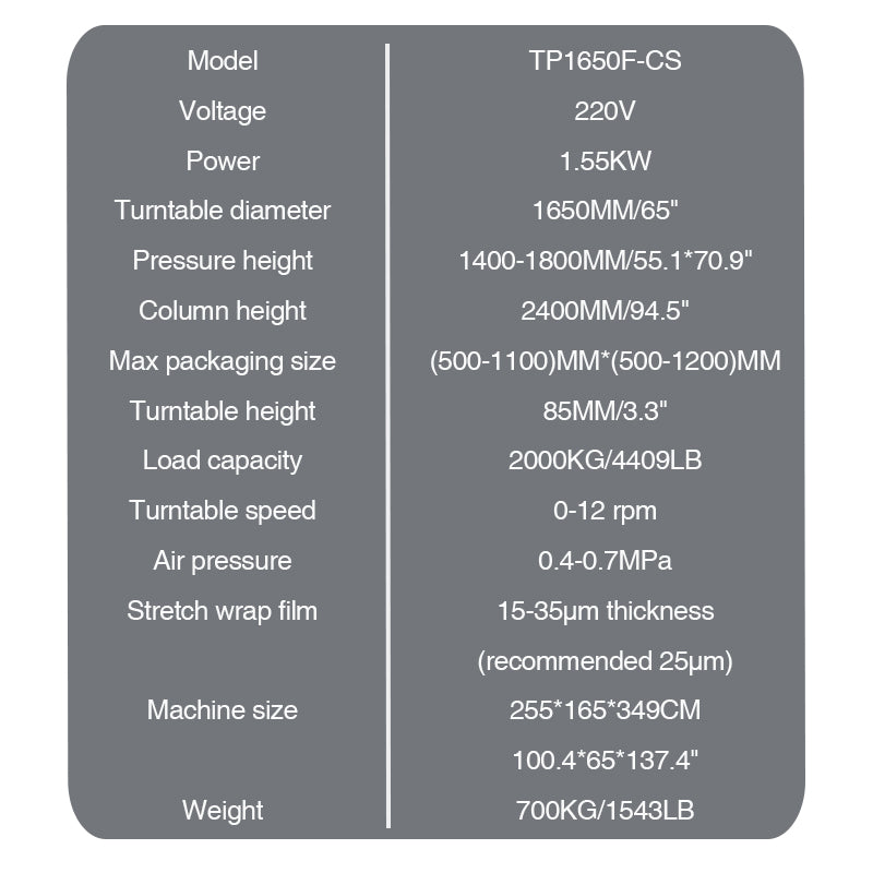 TP1650F-CS Pneumatic Top Press Pallet Stretch wrapping Machine, Semi-automatic Stretch Film Wrapper Packing Machine