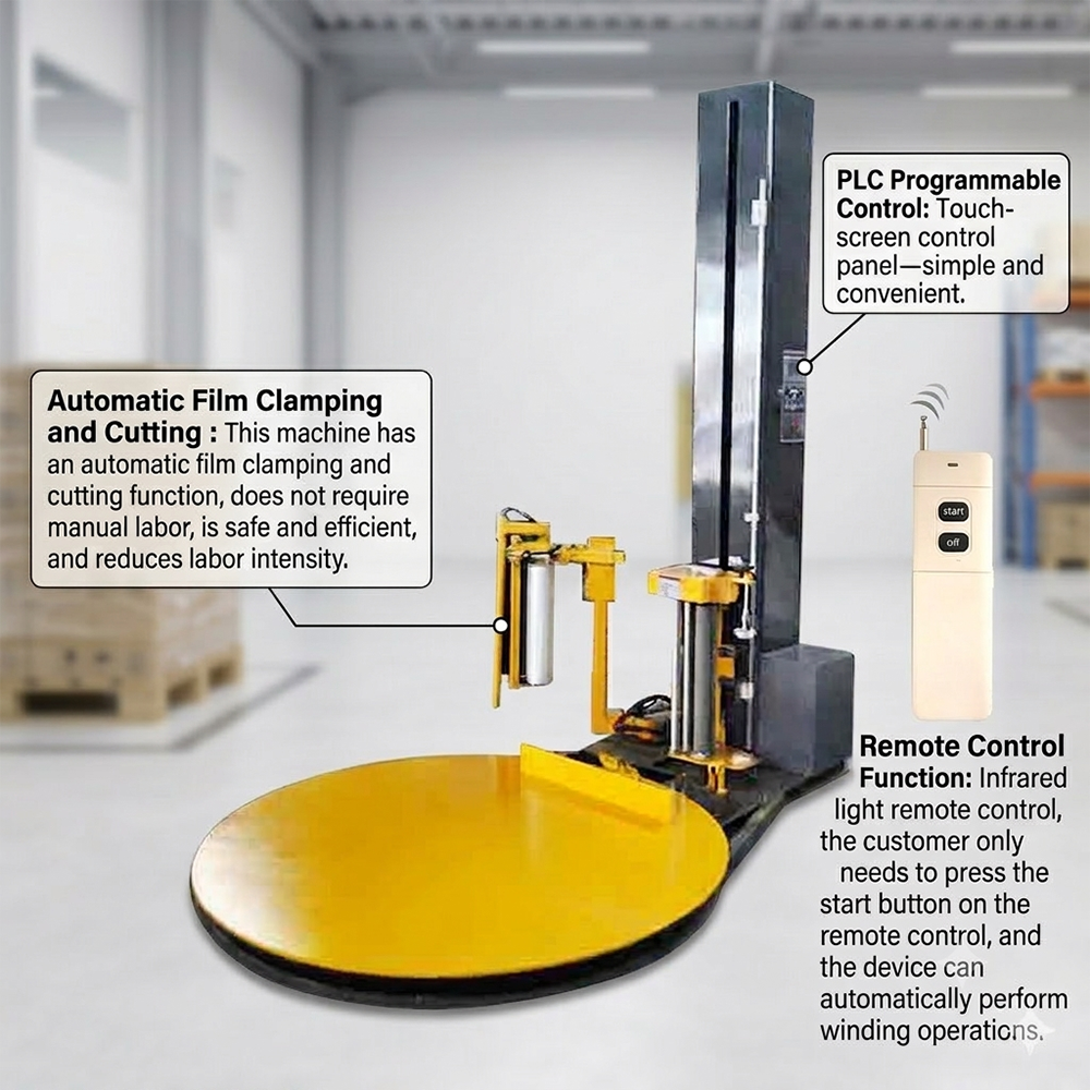 Macchina avvolgitrice per pallet completamente automatica con telecomando, con funzione di taglio automatico della pellicola