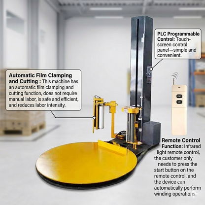 Macchina avvolgitrice per pallet completamente automatica con telecomando, con funzione di taglio automatico della pellicola