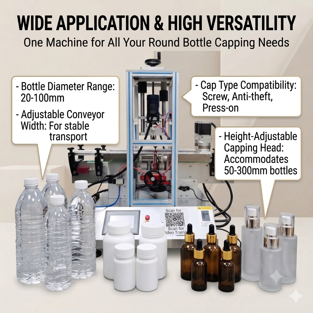 Automatic desktop capping machine for round bottles, plastic bottles, screw capping machine