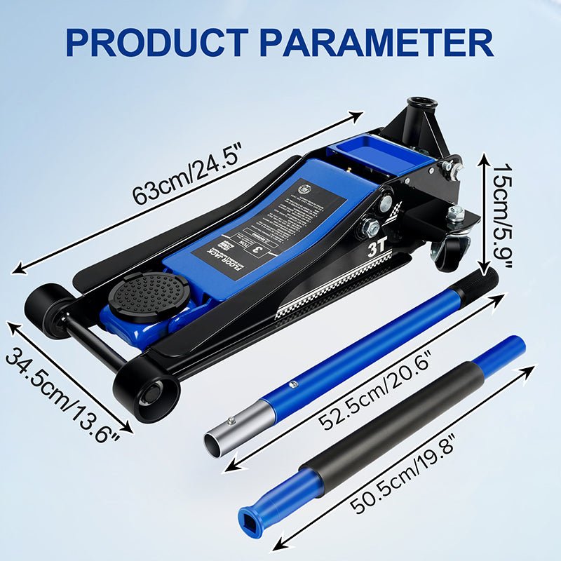 3Ton/6600lbs Low Profile Floor Jack, Lifting Range 75mm/2.95" - 460mm/18.11"