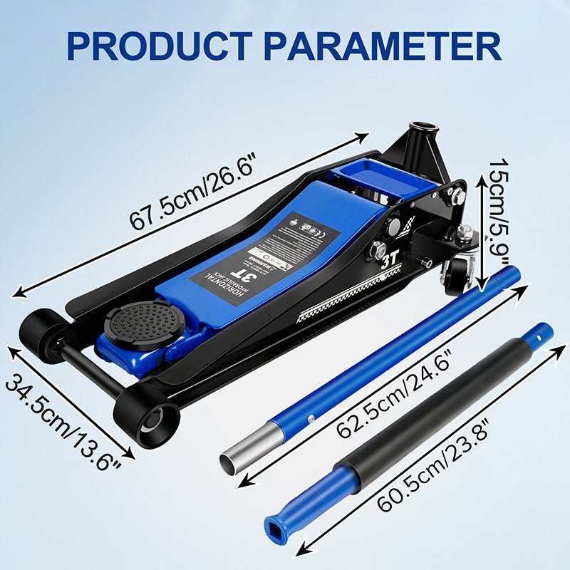 3Ton/6600lbs Low Profile Floor Jack,Lifting Range 75mm/2.95" - 500mm/19.69"