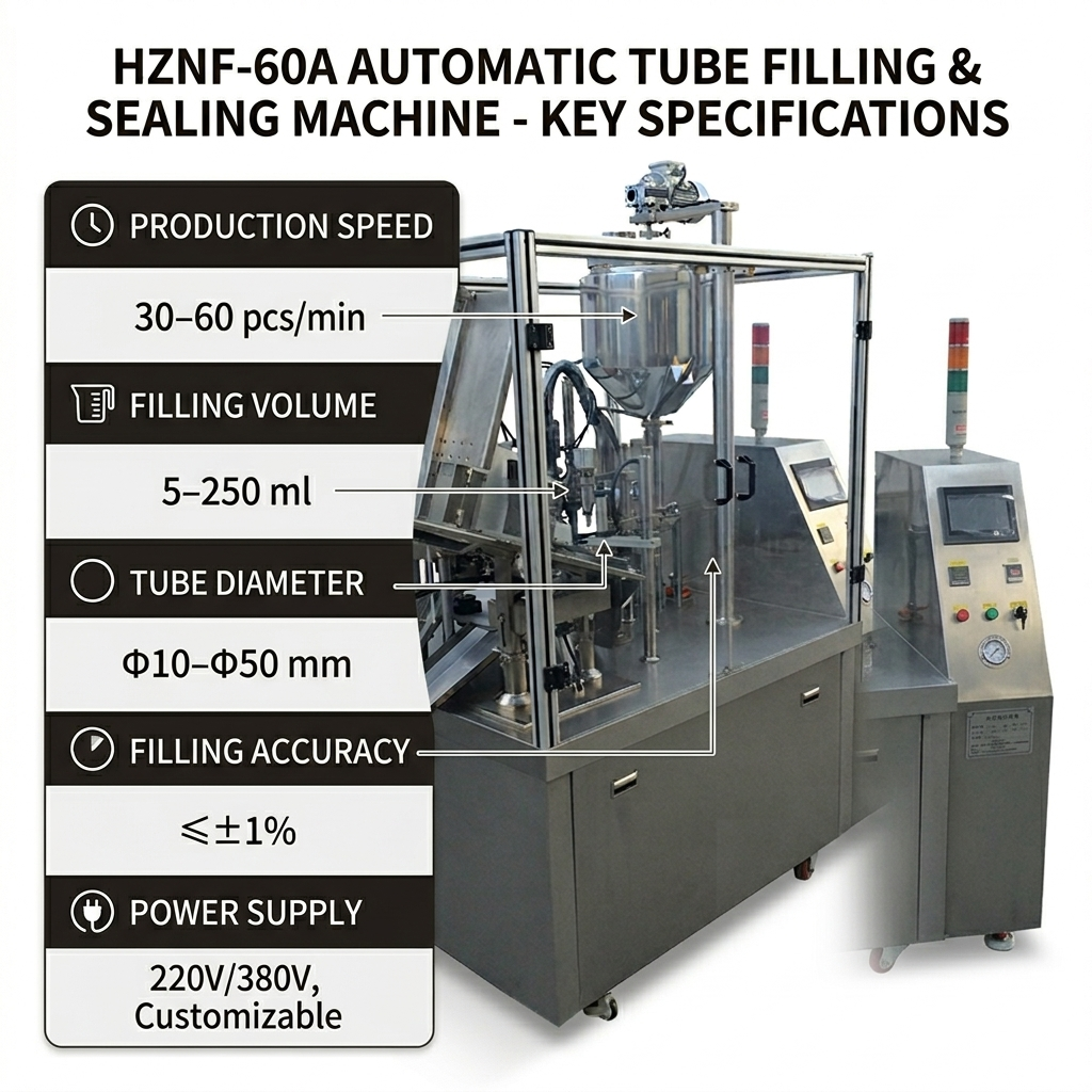 HZNF-60B automatic tube filling and sealing machine for toothpaste, facial cleanser, condensed milk, cosmetics