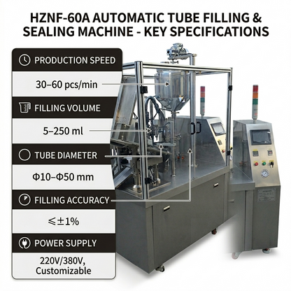 HZNF-60B automatic tube filling and sealing machine for toothpaste, facial cleanser, condensed milk, cosmetics