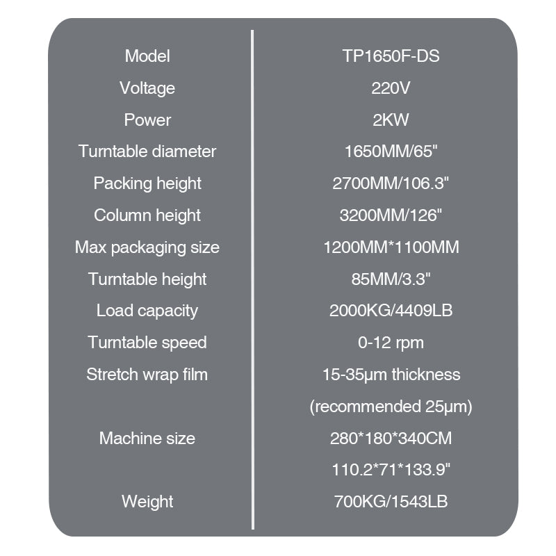 TP1650F-DS Electric Top Press Side Film Frame Pallet Stretch Wrapping Machine, Stretch Film Wrapper Packing Machine