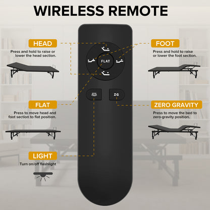 Adjustable Bed Base Frame Queen Bed Frame with Head and Foot Incline Wireless Remote 4 Ports USB, Under-Bed Nightlights, Zero Gravity Quiet Motor Black Queen