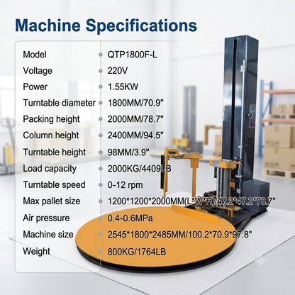 Macchina avvolgitrice per pallet completamente automatica con telecomando, con funzione di taglio automatico della pellicola