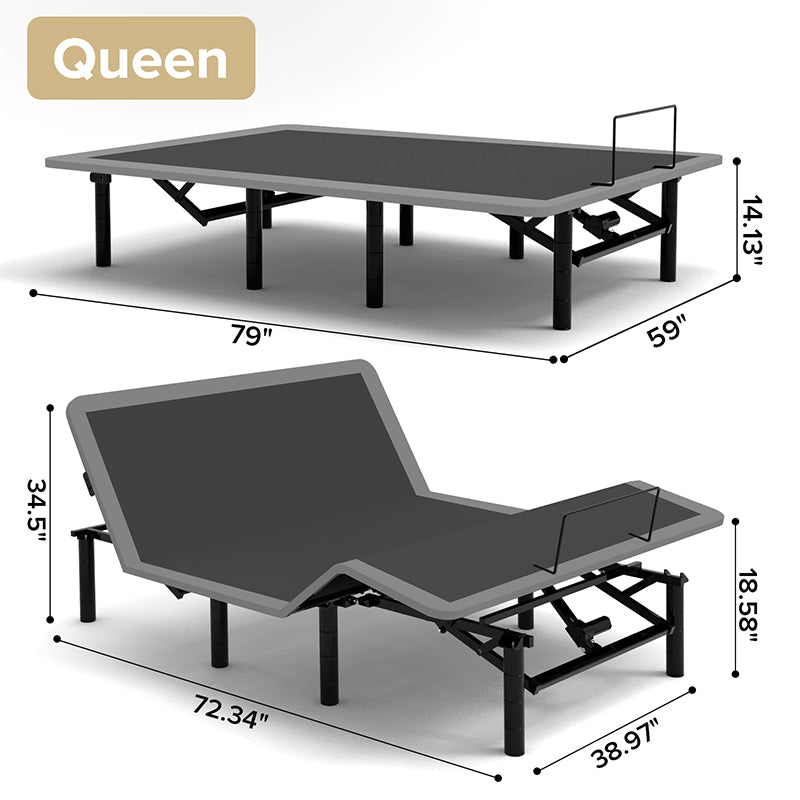 Adjustable Bed Frame with Massage Head & Foot Incline Queen Size Wireless Remote, two types of USB ports: Type-A and Type-C